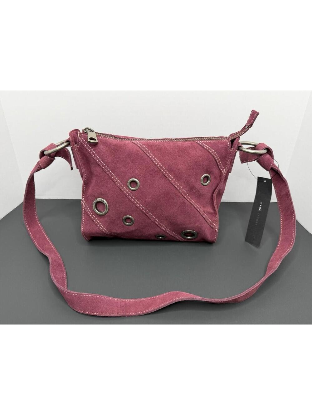 NEW Marc Jacobs Merlot Suede Leather Silver Tone Grommets Crossbody Bag